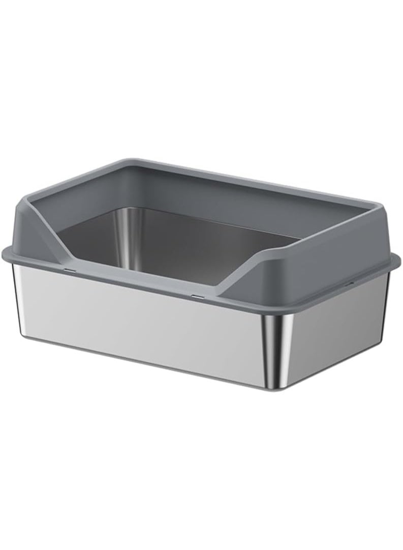 Cat Litter Tray Box Stainless Steel,Open Top Cat Litter Pan for Large Size Pet,Anti-splashing Cat Toilet,High Side,Free Scoop,Semi-Closed Removable Cat Toilet,Easy Cleaning - Image 1